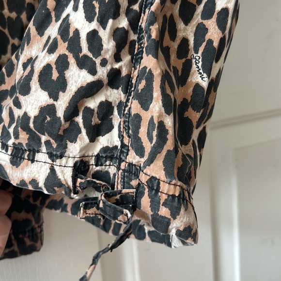 GANNI Leopard Washed Cotton Canvas Drawstring Trousers in Almond Milk 42 - Picture 8 of 13